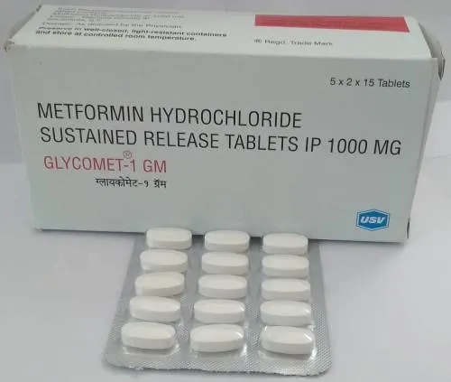 Metformin 1000mg tablets for type 2 diabetes and blood sugar control.